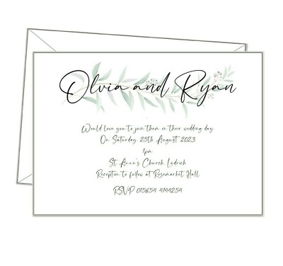 Hochzeitseinladungen Budget, personalisierte Einladungen, Eukalyptusblätter, RSVP-Menü