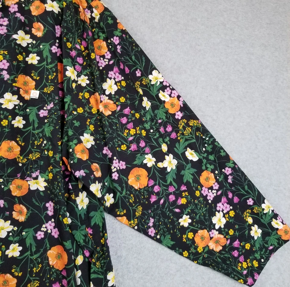 Top de pijama antiguo azul marino para mujer 2XL XXL floral mangas largas camisa con botones bolsillo Foto 3 de 4