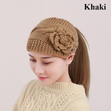 Women Knitted Headband Rose Hair Band Lady Girl Earmuffs Winter Warm Floral Chic