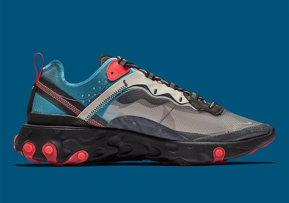 Nike React Element 87 size 12.5. Blue Chill Solar Red Black Grey. AQ1090-006. - Image 3 of 4