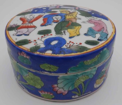 Trinket Jewelry Box Dish Vintage Chinese Orientalism Blue Lotus Pheasant Covered