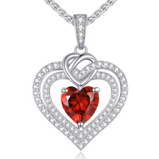 Women Love Heart Necklace 925 Sterling Silver Birthstone Pendant for Wife Mom