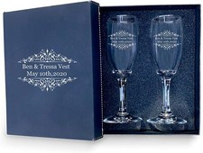 Mariés Lot de 2 verres à champagne personnalisés avec boite, flûtes mariage