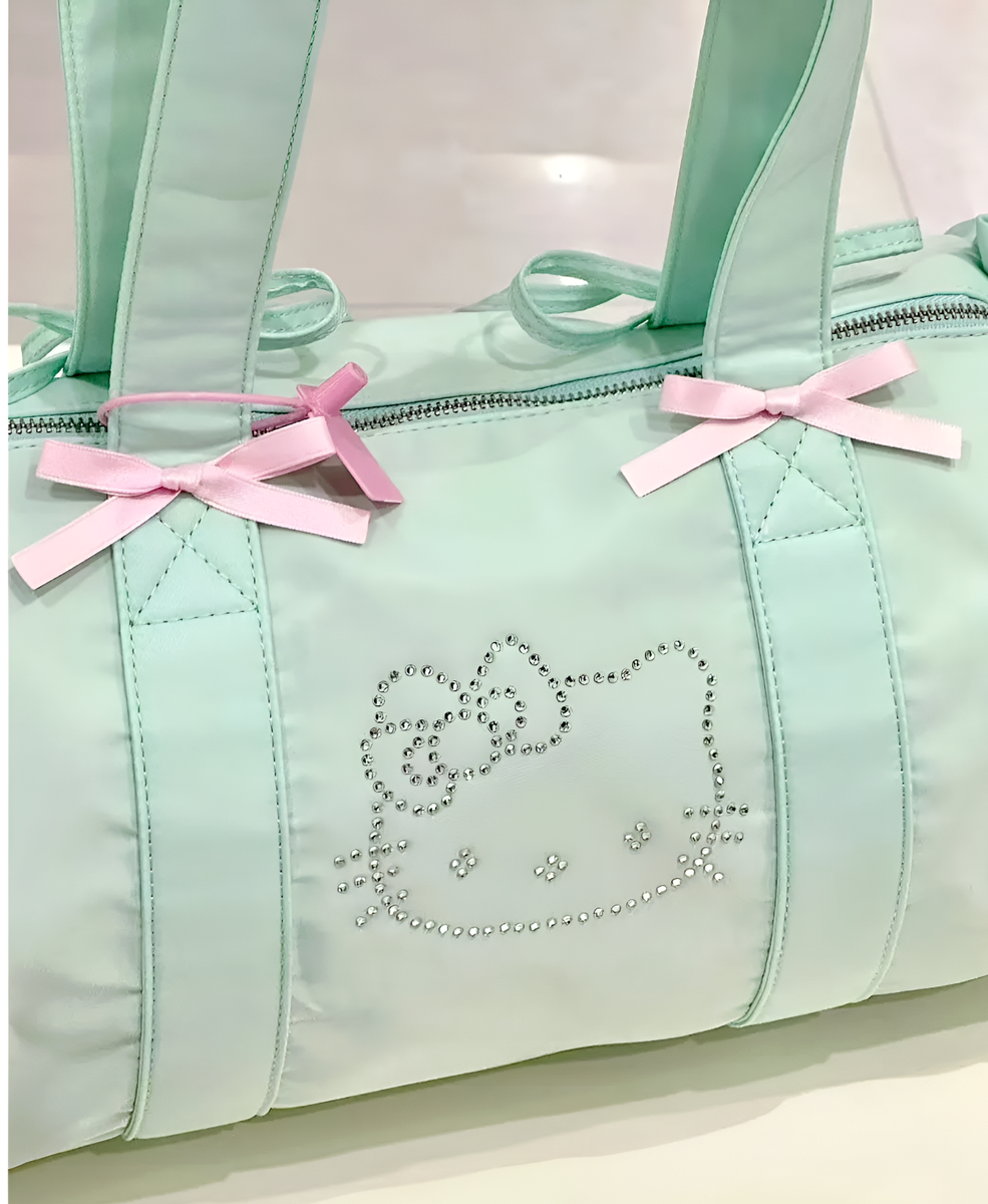 Hello Kitty Satin Frill Barrel Bag Large Mint Green Rhinestone