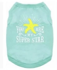 DOGGIE DESIGN Aqua "YOU ARE MY SUPER STAR" T-SHIRT Puppy/Dog LARGE