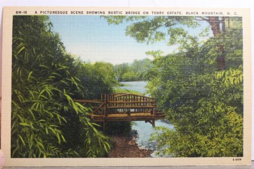 North Carolina NC Black Mountain Terry Estate Rustic Bridge Scene Postcard Old - Afbeelding 1 van 2