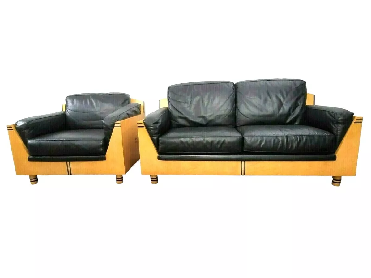 Vintage Italian Settee Lounge Chair Leather Cushion Birdseye