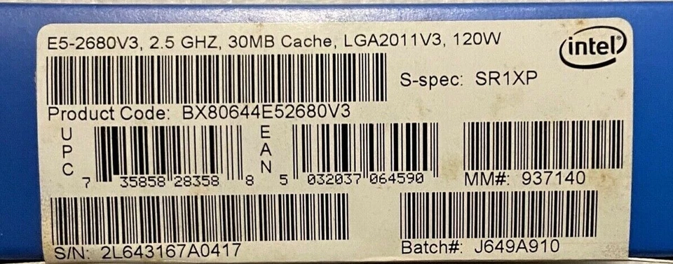 Intel BX80644E52680V3 SR1XP Xeon Processor E5-2680 v3 30M Cache, 2.50 GHz NEW - Image 2 of 2