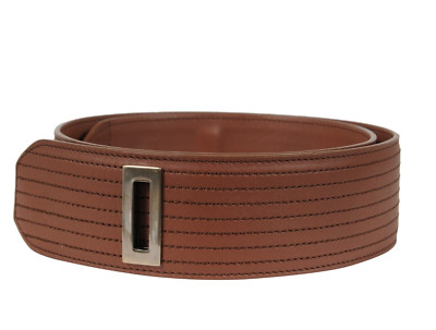 Bally Women Wide Brown Leather Belt 90 36 Ribbed High Waist  display picture 3