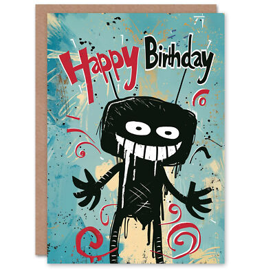 Birthday Card Creepy Stick Man Drawing Weird Messy For Him Man Greeting Card