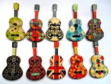 NEW  Unusual Wooden Patterned Guitar Button Earrings 10 To Choose
