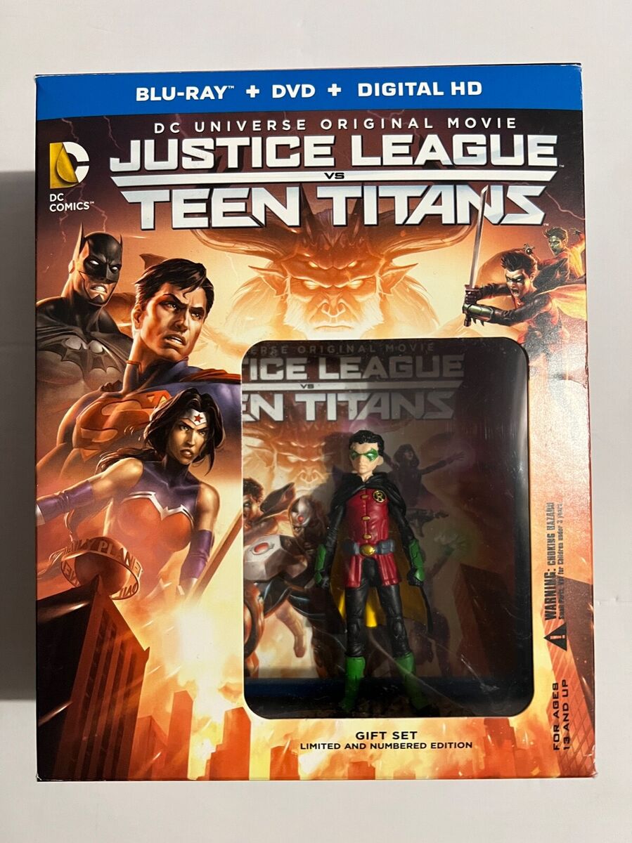 DC Justice League Vs Teen Titans ~ Blu-Ray + DVD ~ Robin Figure ~ Comic ~  USED