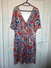 Maitai Orange Floral V Neck Off Shoulder Short Sleeve Dress UK Size 20