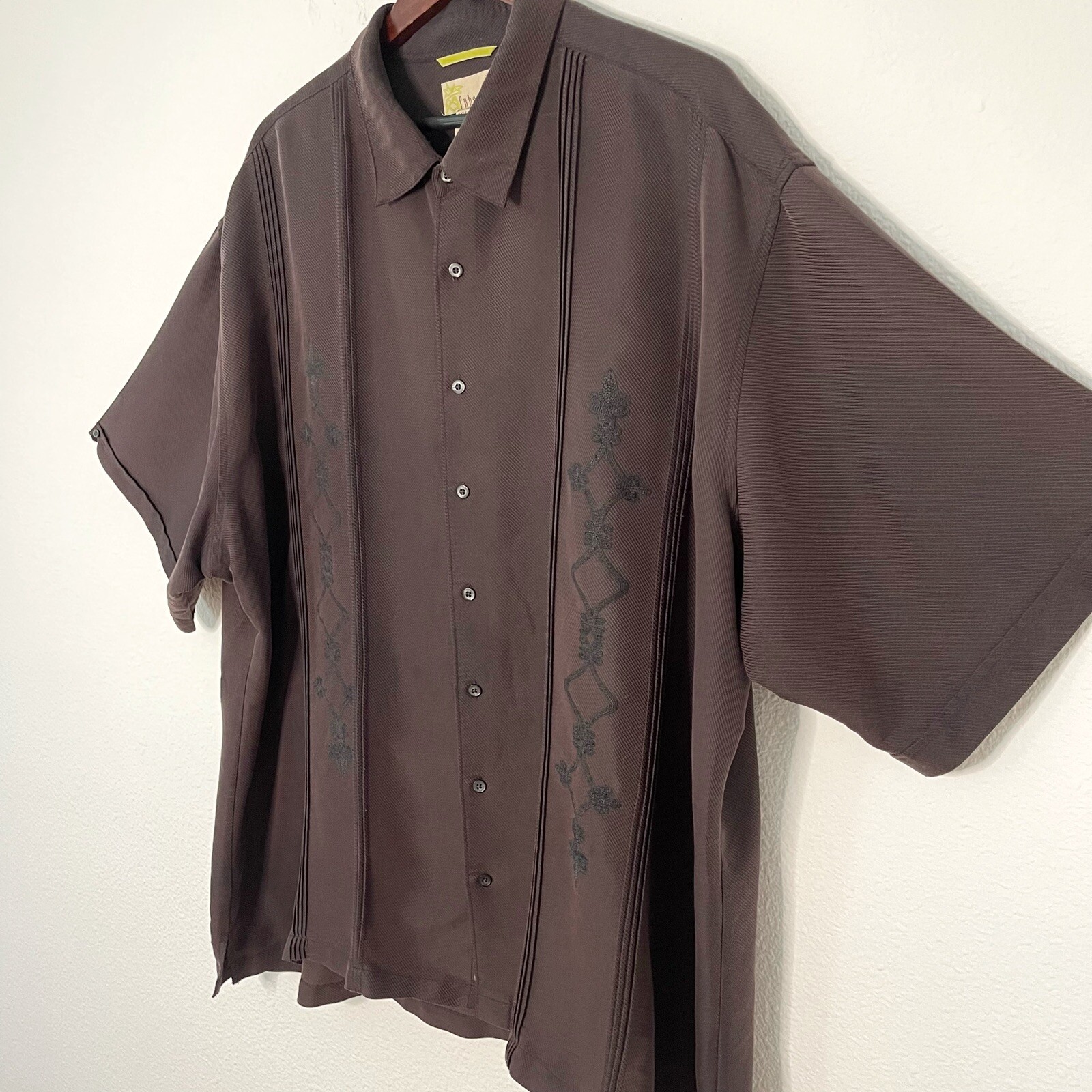 Cubavera men embroidered bowling style brown shirt ta… Gem