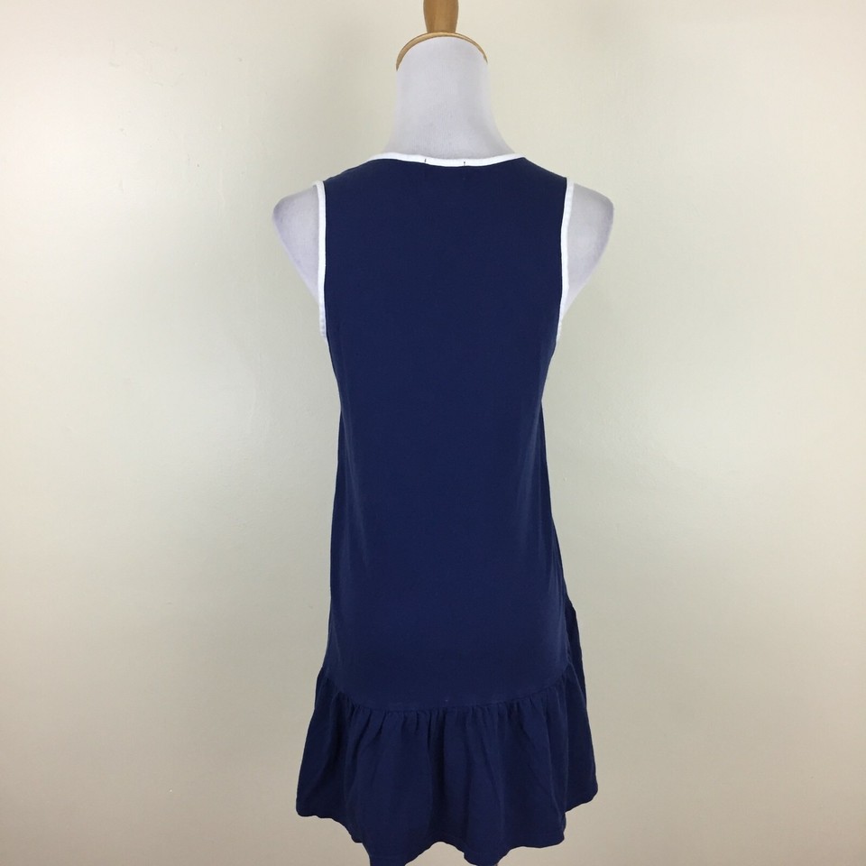 KATE SPADE Womens sz Small Dark Blue White Trim Ruffle Hem Bow Collar