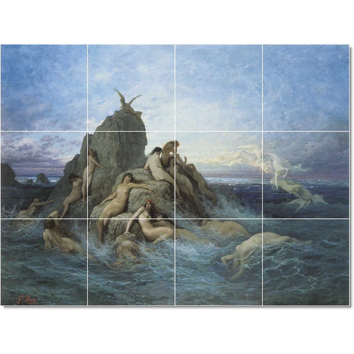 Peinture Murale Carrelée Gustave Doré - Mythologie - 48x36 Pouces (12 Carreaux 12x12)