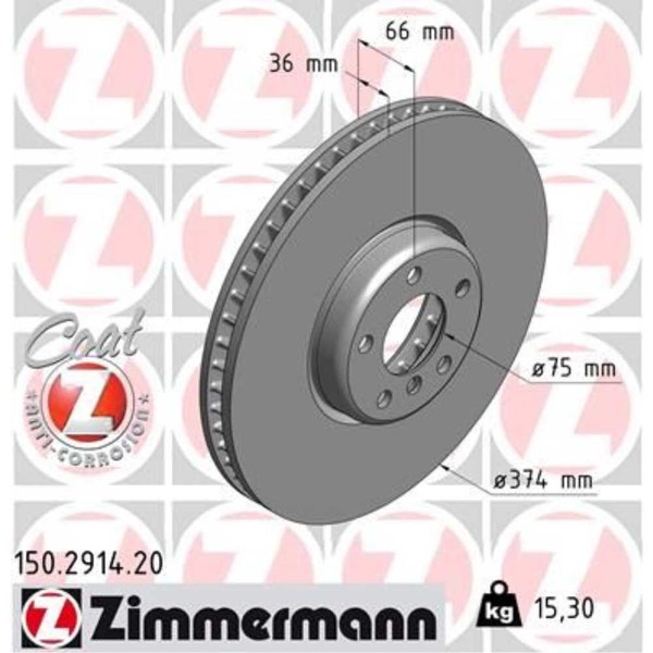 Zimmermann Bremsscheibe Ø374 BelüFtet Vorne Links FüR BMW 7Er 5Er Gran Turismo-image