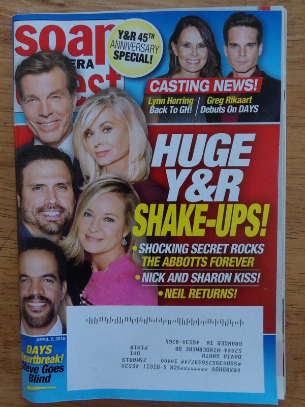SOAP OPERA DIGEST MAGAZINE 4-2-18 YOUNG & RESTLESS, LYNN HERRING, GREG RIKAART