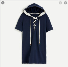 J Crew Terry Lace-up Hooded Dress For Women AK285 XS Navy