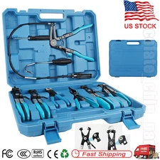 9Pcs Hose Clamp Clip Remover Pliers Wire Long Reach Kit Fuel Oil Water Hose Tool