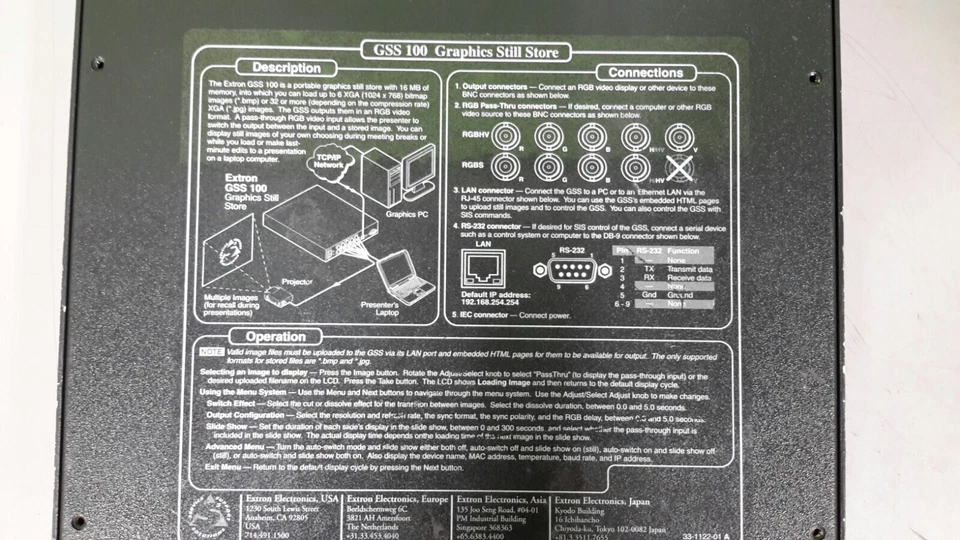 Extron GSS 100 Graphic Still Store - Image 3 of 3