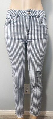 Zara Basic Z1975 Denim Womens Size 8 Blue & White Skinny Jeans Raw Hem