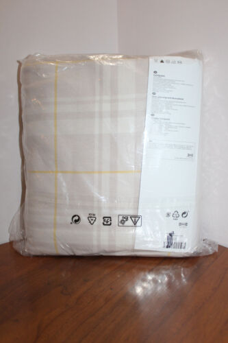 IKEA STAVMAL DUVET COVER SET 100% COTTON PLAID TAN BEIGE IVORY YELLW QUEEN SIZE - Picture 2 of 2