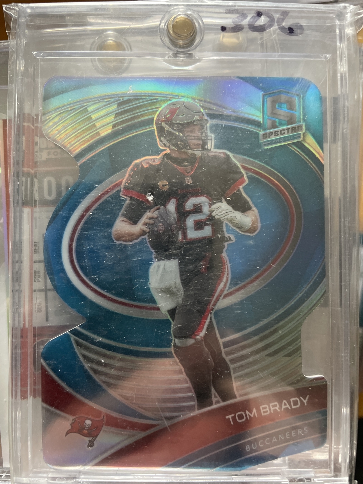 Tom Brady 2021 Spectra #91 Prizm Die-Cut Teal /50 Bucs Jersey SSP.