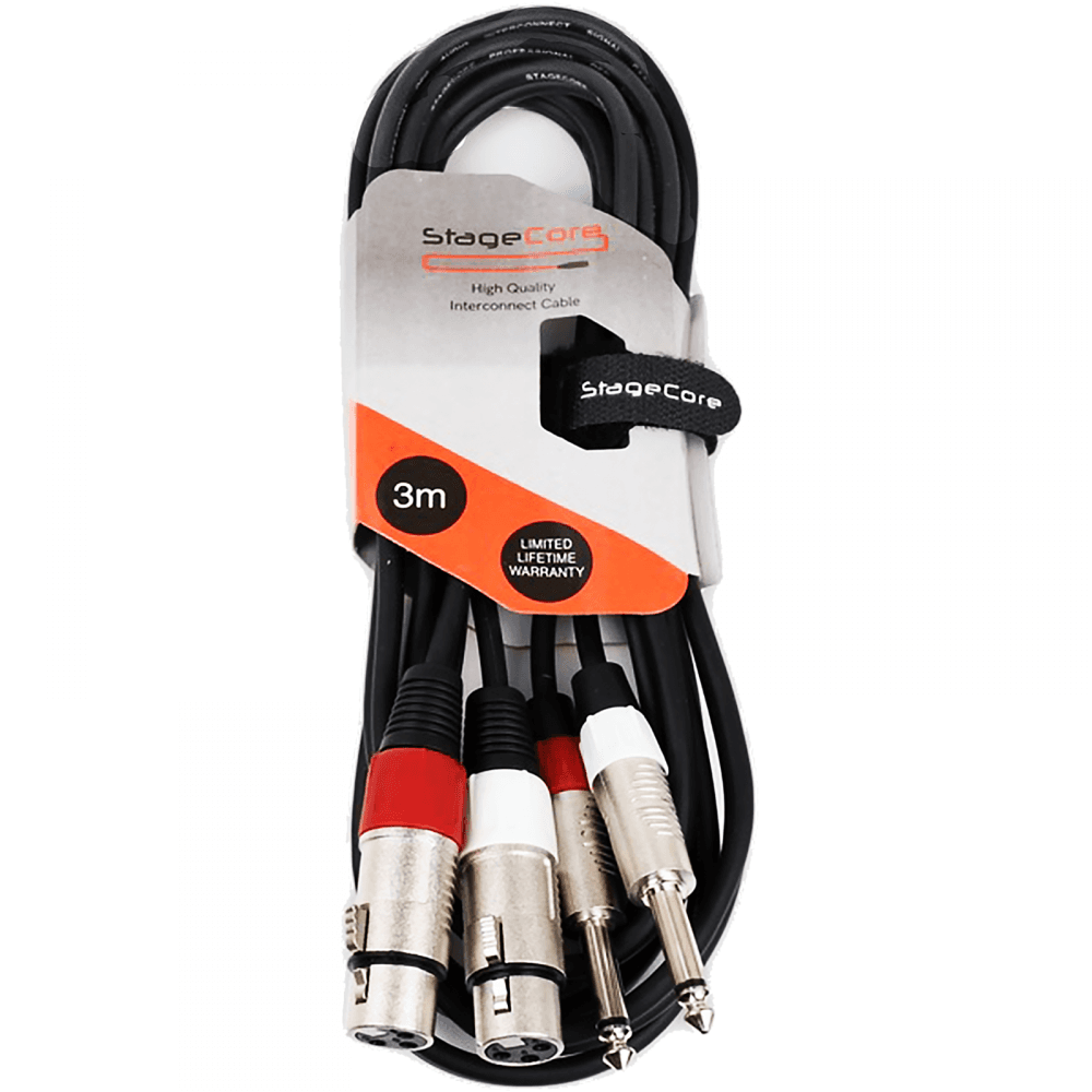 Audio Jack XLR Lead 3m 2 x XLR Female to 2 x 6.35mm Mono Jack Cable iCORE 400