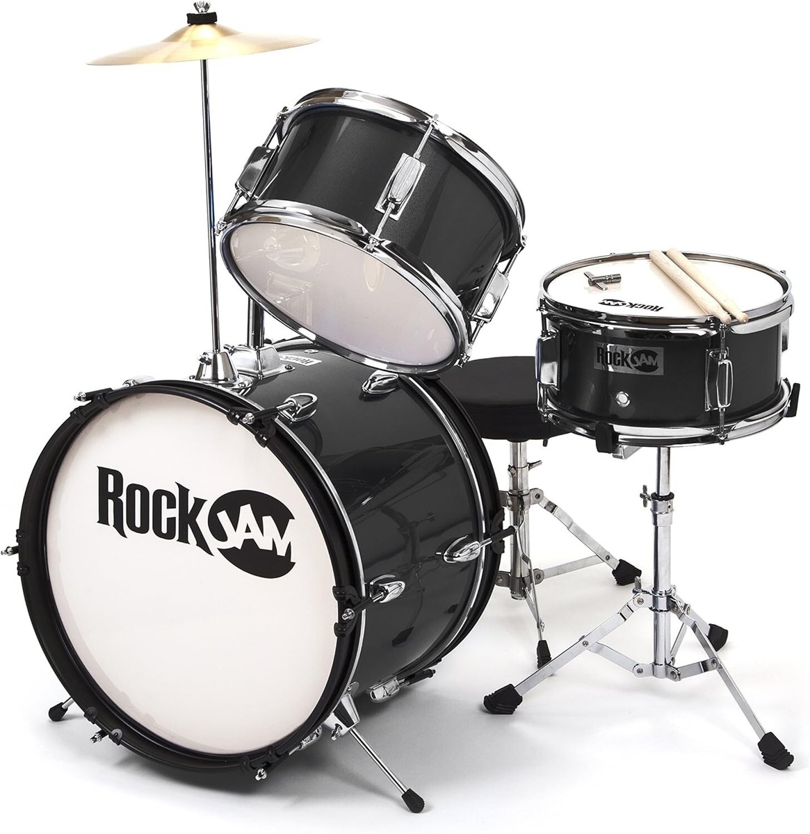 RockJam Piece Junior Kids Drum Set w/ Crash Cymbal Drumsticks