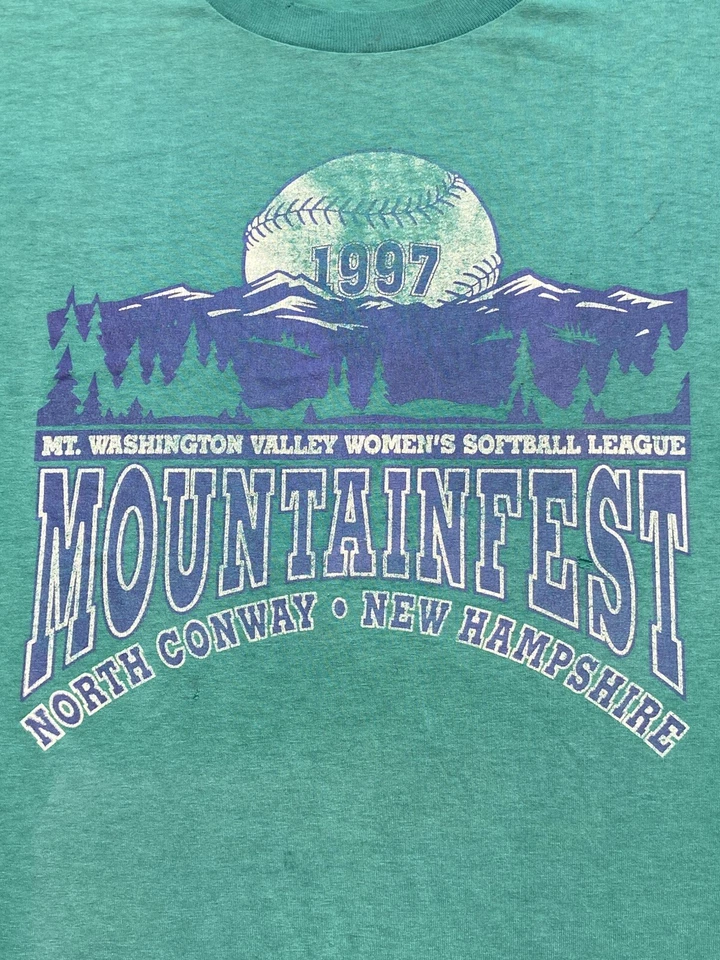 VINTAGE 1997 Mt Washington Valley Woman’s Softball League T-shirt Sz XL Teal - Изображение 2 из 4