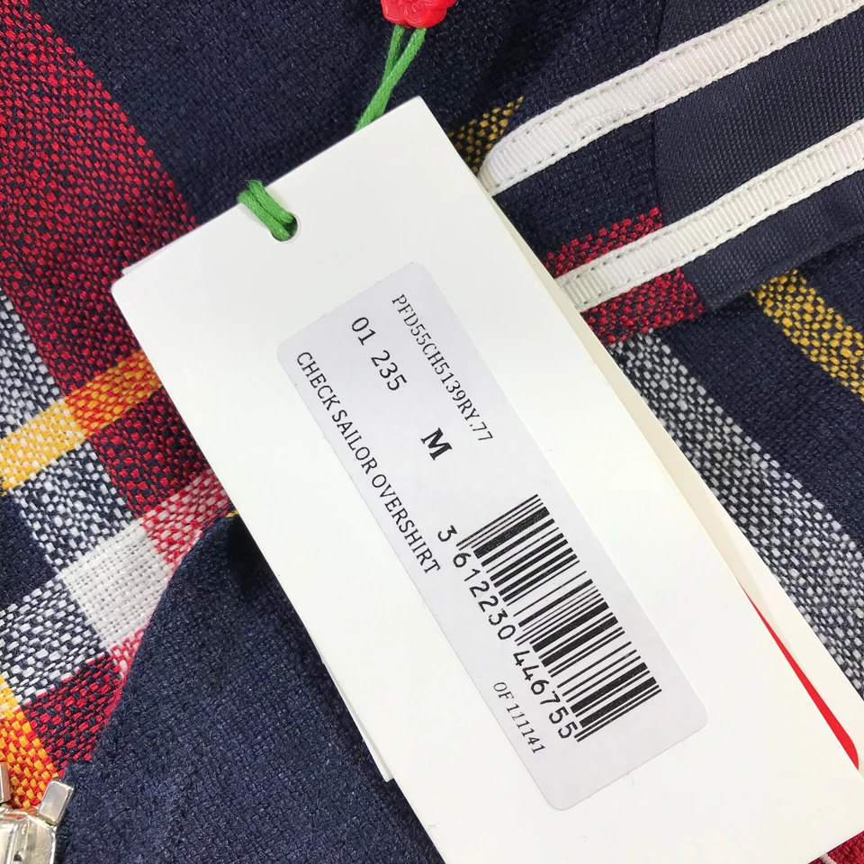 KENZO Jacket Mens Medium Check Sailor Overshirt Jacket Full Zip Plaid Red Linen - Image 4 of 4