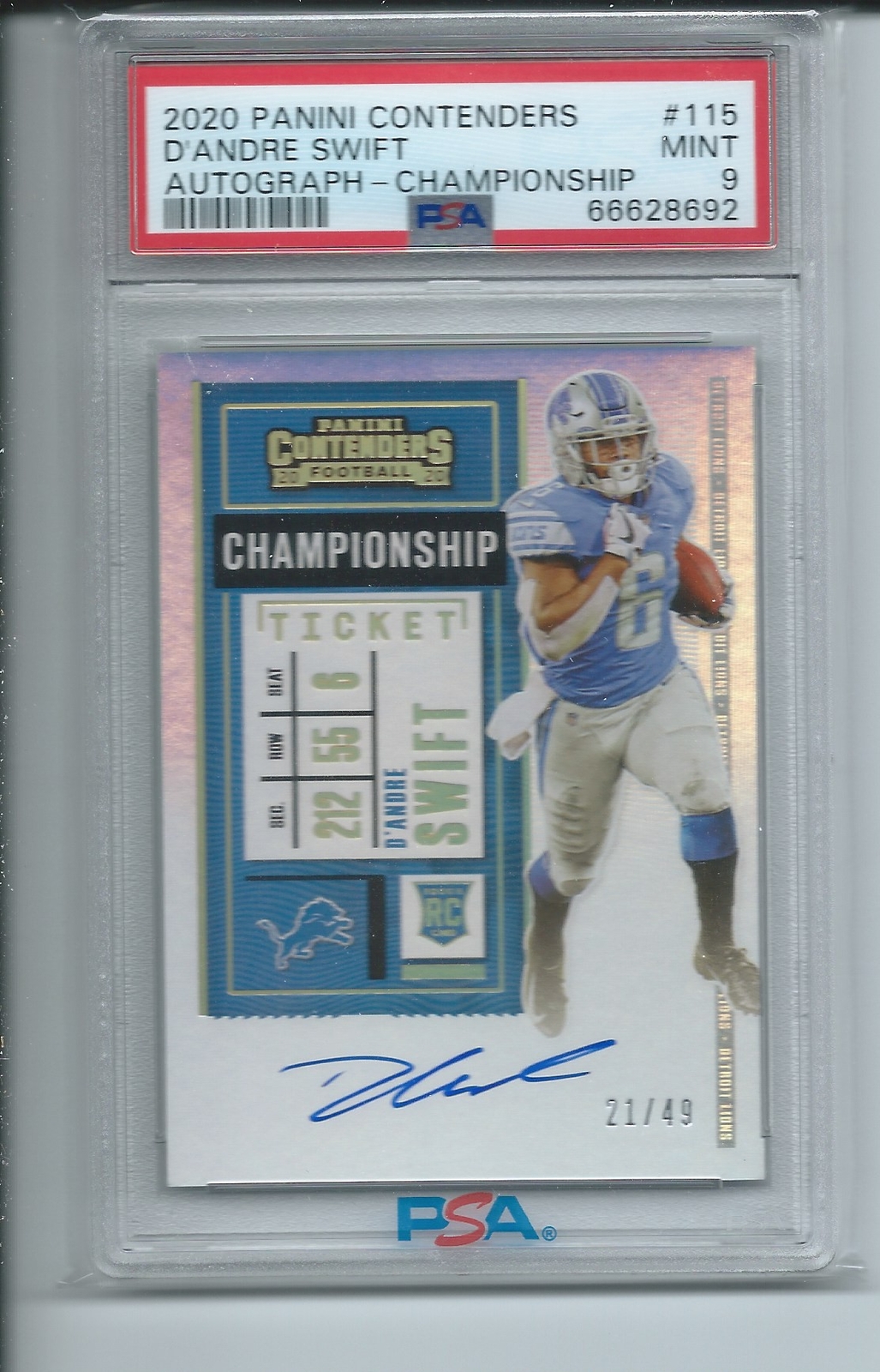 D'ANDRE SWIFT 2020 PANINI CONTENDERS CHAMPIONSHIP TICKET AUTO RC /49 PSA 9 POP 4