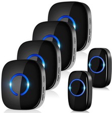 Wireless Doorbell 4 Receivers and 2 Waterproof Push Button, Plug in Door Bells