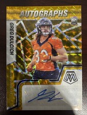 2022 Panini Mosaic Greg Dulcich Gold Auto /10 RC Broncos First On Print!