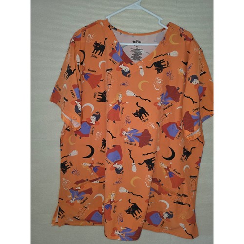 Disney Hocus Pocus Sanderson Sisters Binx Orange Scrub Top 3XL Halloween V-Neck