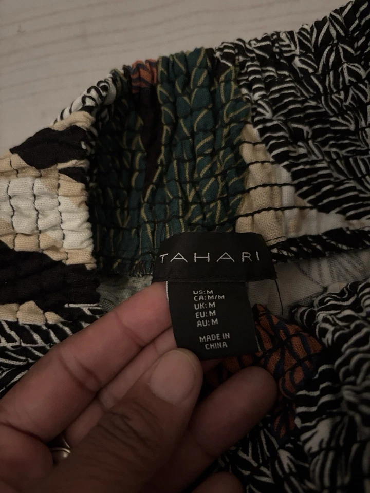 Tahari Pants Womens M boho Floral Linen Wide Leg Tropical Resort Vacay Pockets - Image 4 of 4