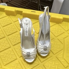 Coloriffics White Satin Open Toe Bridal Shoes High Heel 3 in. and Up