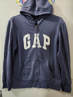 GAP Sweatshirt Mens M Blue Zip Hoodie Spellout Graphic Fleece Heritage Retro Y2K