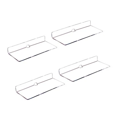 IEEK 4 PCS Clear Small Acrylic Floating Wall Shelves,9 Inch Adhesive Display Shelf...