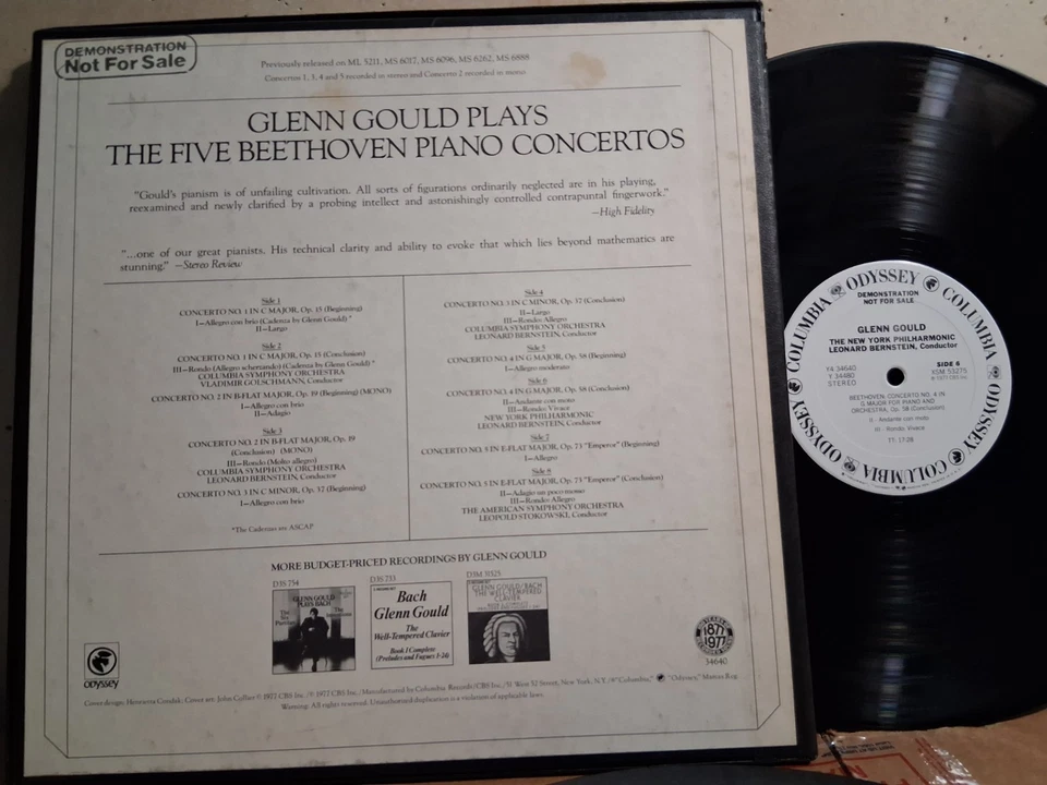 ODYSSEY Y4 34640 GLENN GOULD Five Beethoven Piano Concertos 4LP PROMO 1977 NM - Image 2 of 2