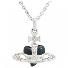 Auth VIVIENNE WESTWOOD Orb Diamante Heart Stone Necklace Silver × Black vi7...