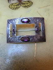 Large Sterling Vintage Amethyst Glass Edwardian Art Nouveau Antique Brooch Pin