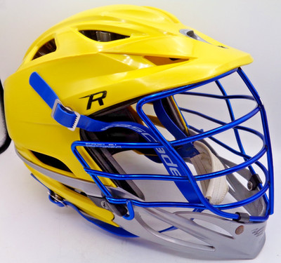Cascade R Lacrosse Helmet Yellow with Chin Strap and Blue Face Mask - OSFM