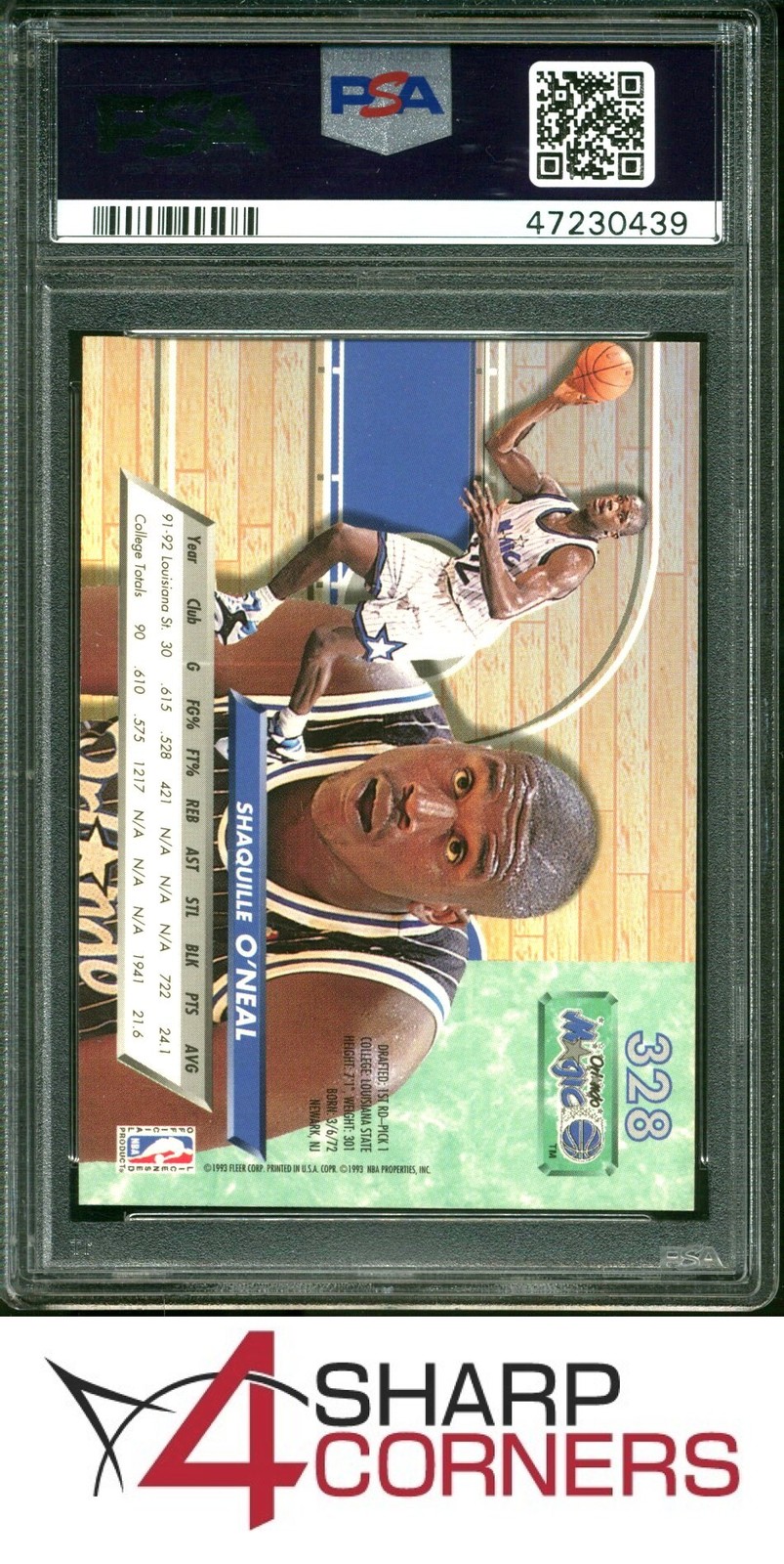 1992 ULTRA #328 SHAQUILLE O'NEAL RC MAGIC HOF PSA 10 view 2