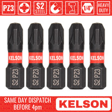 5 x PZ3 25mm 1" Short Impact Screwdriver Bits Pozi 3 Magnetic 1/4" KELSON