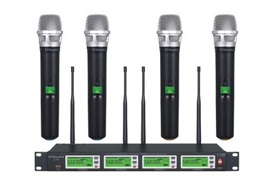 Wireless Microphone System 4x800 UHF 450ft Range 4 Handheld Mics Black Cordless
