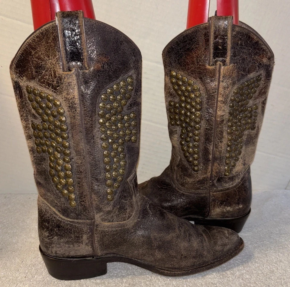 Botas de Vaquero Frye Para Mujer 9.5B Billy Martilladas Tachonadas Logo Grande Envejecidas 9.5 B Foto 4 de 4