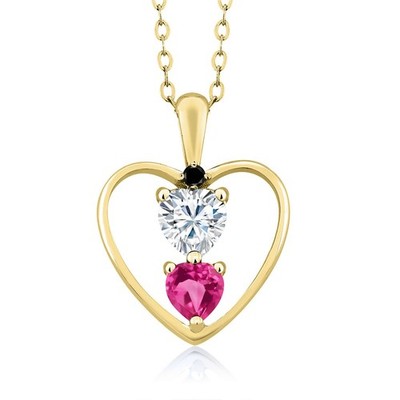 18K Yellow Gold Plated Silver Moissanite Pink Created Sapphire and Black