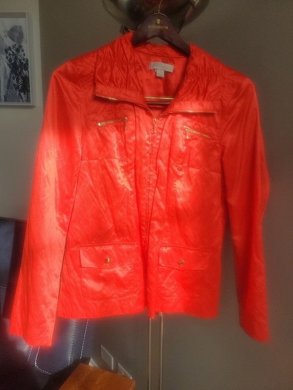 Laura Ashley Womens Utility Jacket Large Metallic Orange Full Zip Pockets Lined
